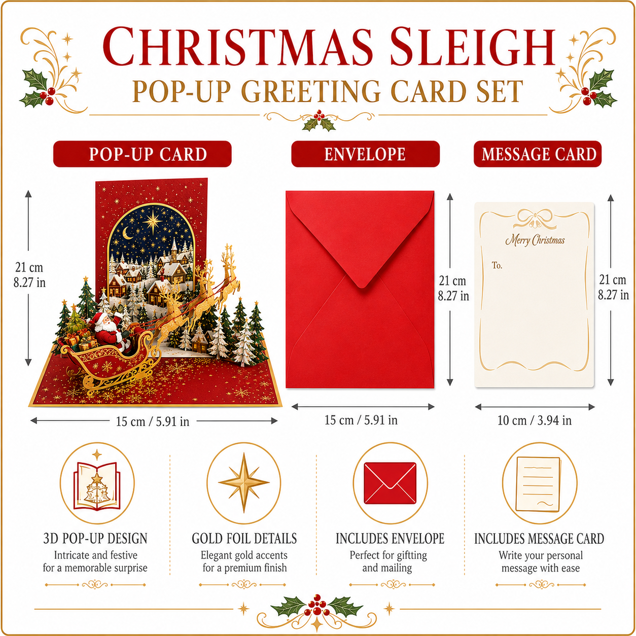 🔥 70% OFF —🎅✨ Magical 3D Santa Sleigh Christmas Pop-Up Card 🎄💌-HandPrint