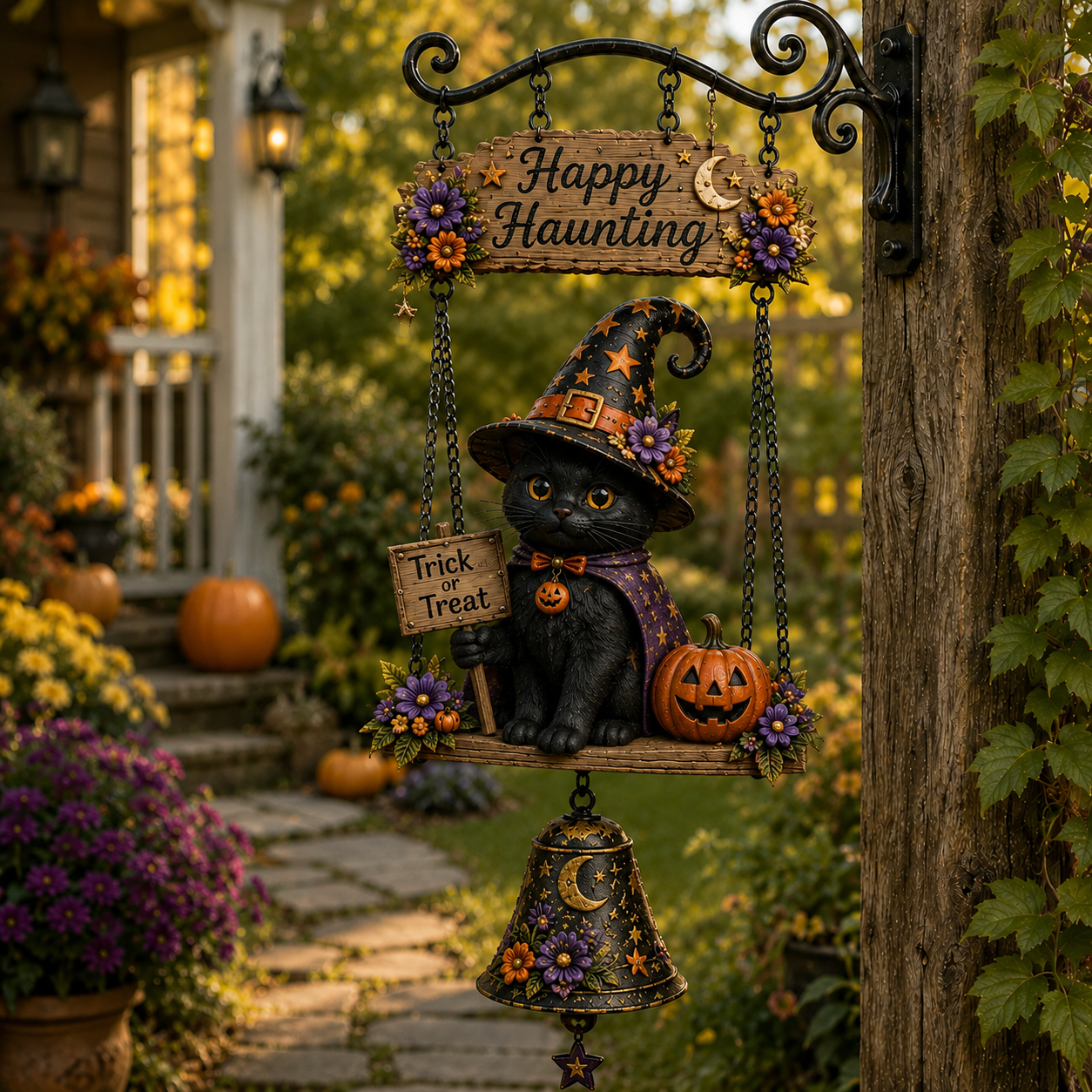 🔥50% Off Last Day -Halloween Hanging Welcome Sign With Bell 🔔-HandPrint