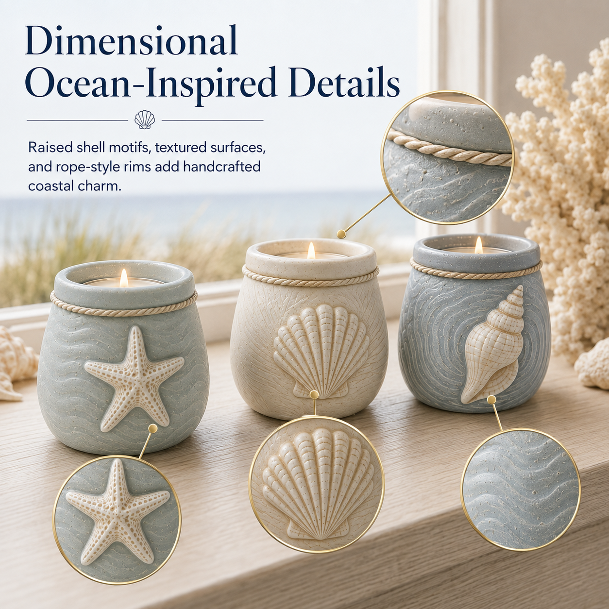 Coastal Tea Light Candle Holders Set of 3-HandPrint