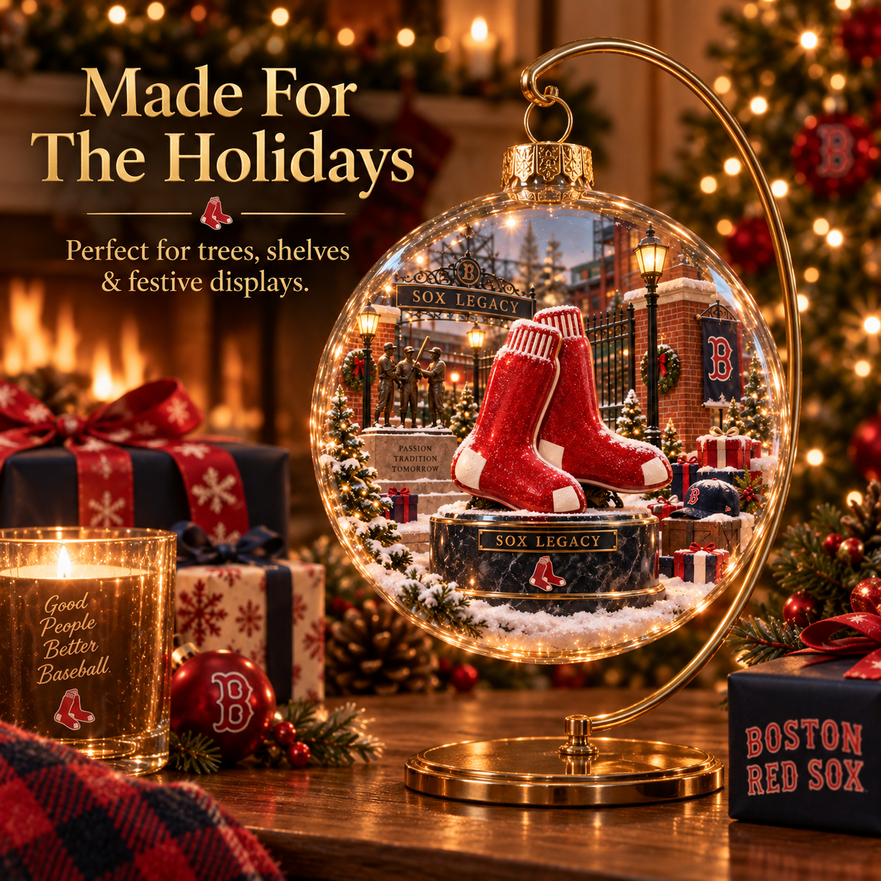 🎄 Go Sox — Light-Up Baseball Diorama Ornament-HandPrint