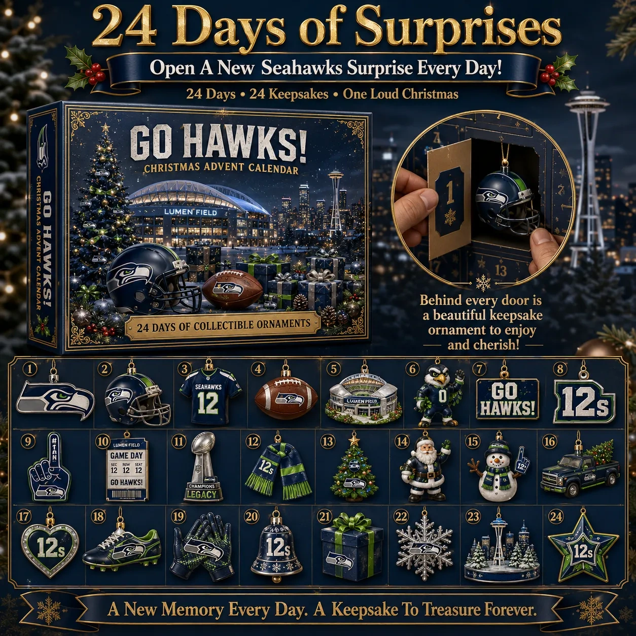 🎄 Go Hawks! Football Christmas Advent Calendar-HandPrint