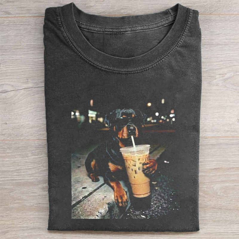 Rottweiler Drinking Iced Coffee T-shirt-NaturexCraft