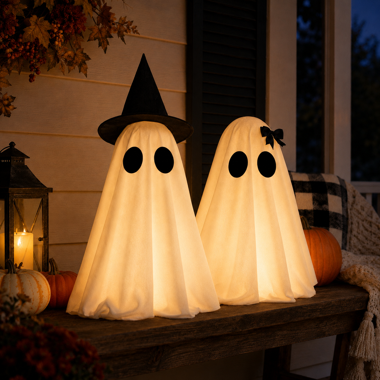 Set of 2 Light-Up Halloween Ghost Decorations-HandPrint