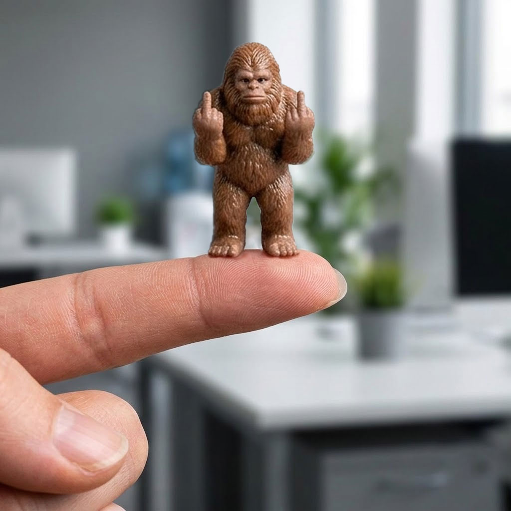 Middle Fingers Mini Bigfoot, Funny Gag Gift-HandPrint