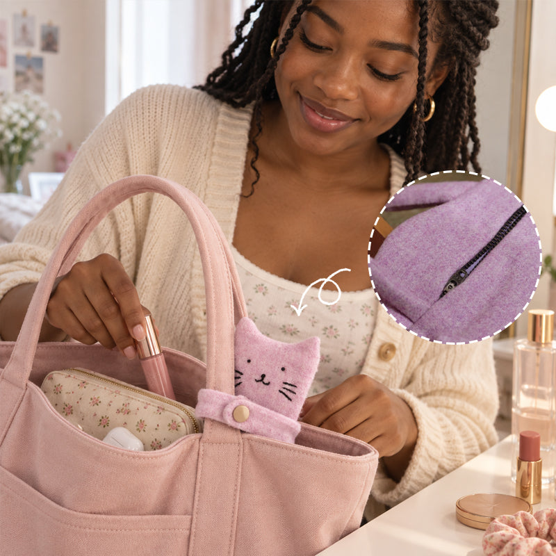 Hugging Cat & Bear Zipper Pouch Bag Charm-HandPrint