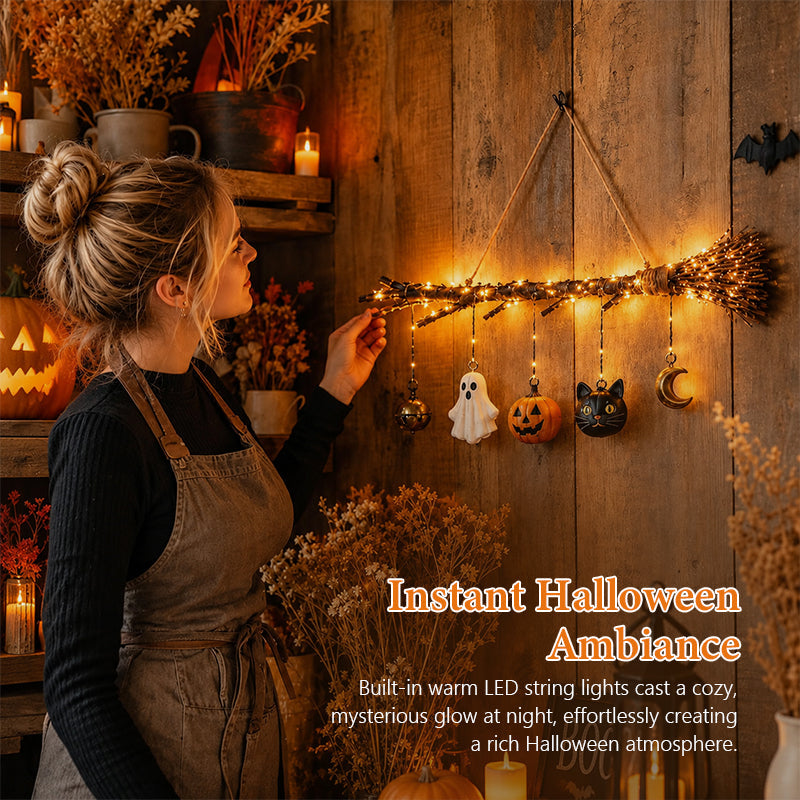 🎃 Halloween Luminous Witch Broom Wall Hanging Decor 🧹-HandPrint