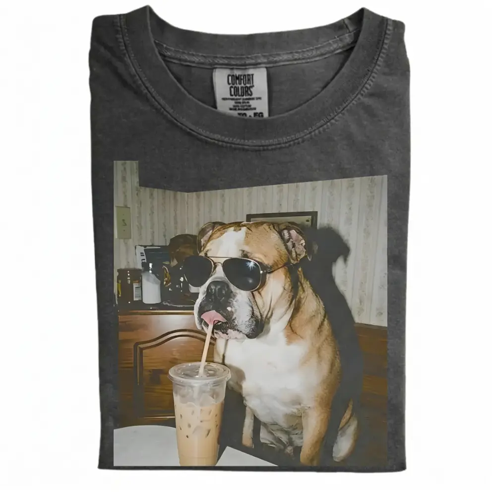 English Bulldog Drinking Iced Coffee T-shirt-NaturexCraft