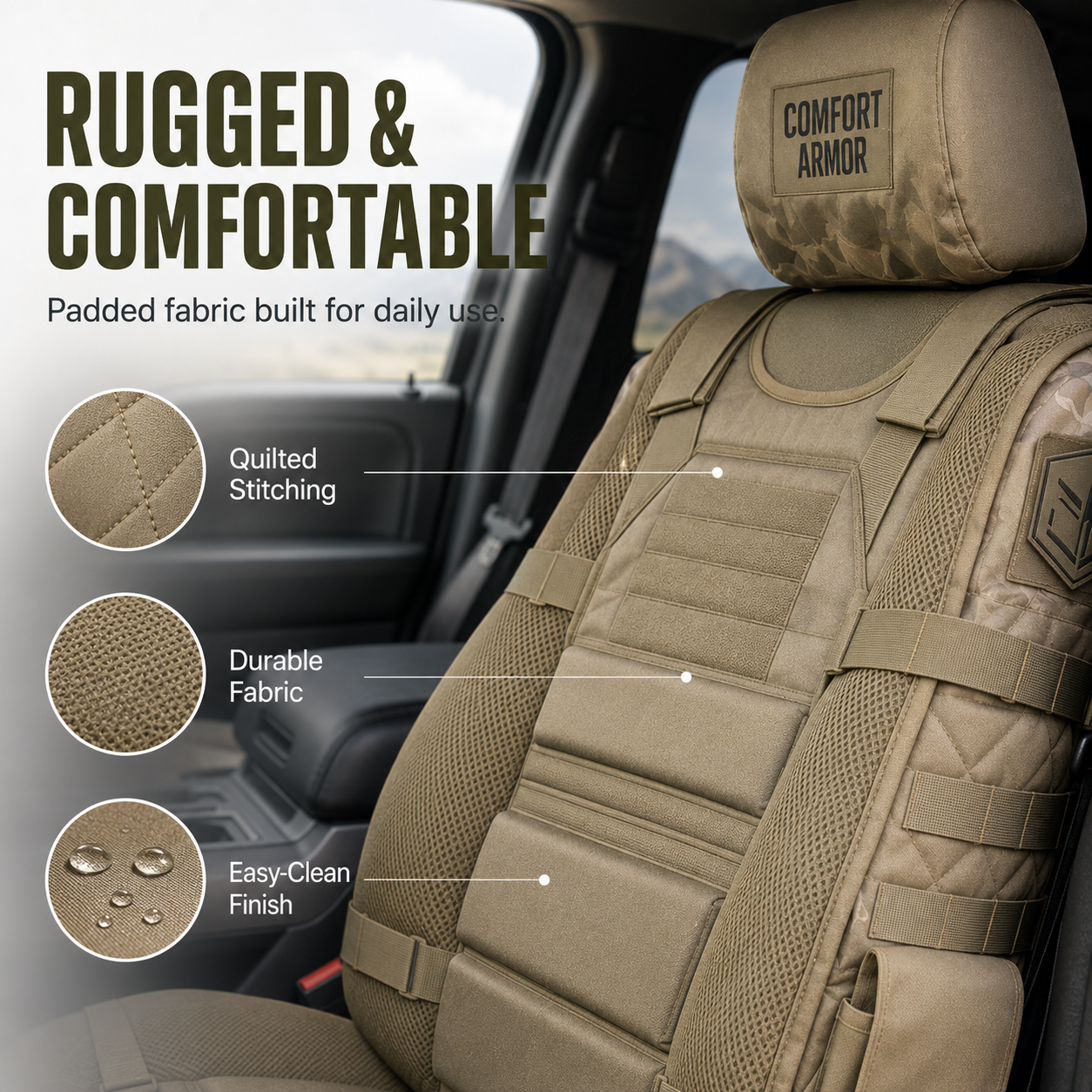 Tactical MOLLE Car Seat Cover Organizer – Rugged Protection & Smart Storage-HandPrint
