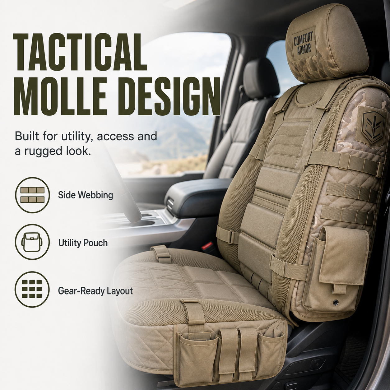 Tactical MOLLE Car Seat Cover Organizer – Rugged Protection & Smart Storage-HandPrint