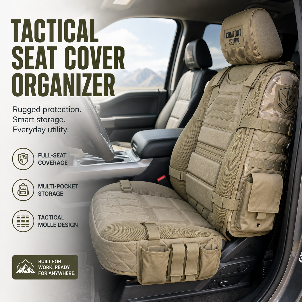 Tactical MOLLE Car Seat Cover Organizer – Rugged Protection & Smart Storage-HandPrint
