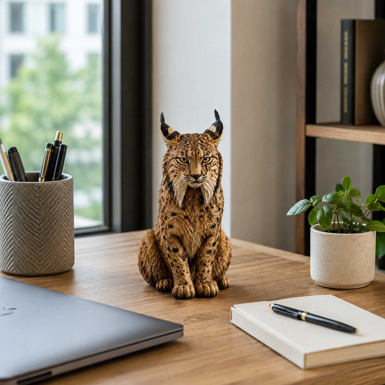 🐾 Hand-Carved Wooden Lynx Sculpture-HandPrint