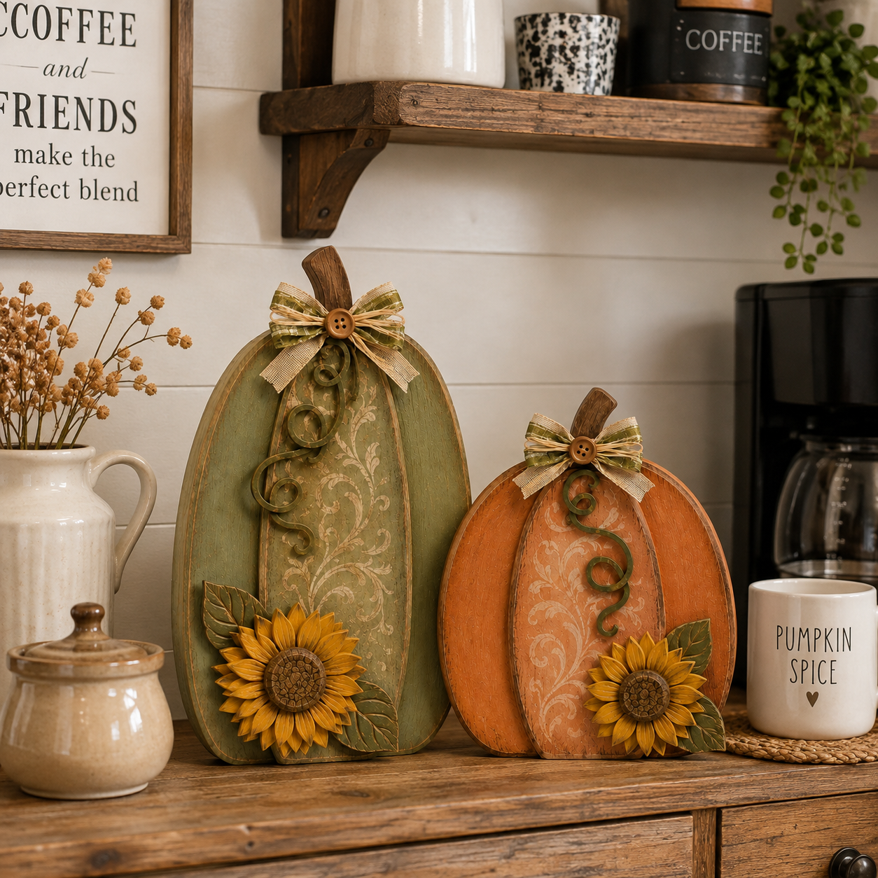 Harvest in Bloom – Solid Wood Pumpkin Pair-HandPrint