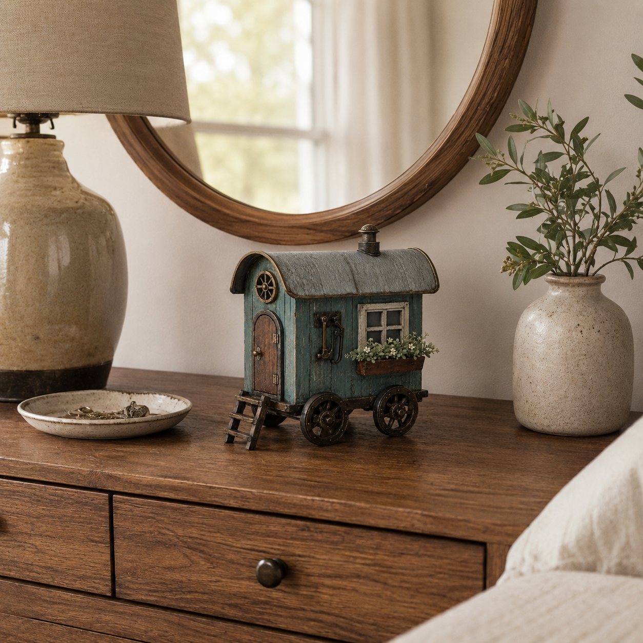 The Wandering Cottage – Lighted Solid Wood Vintage Traveling Cottage Decor-HandPrint