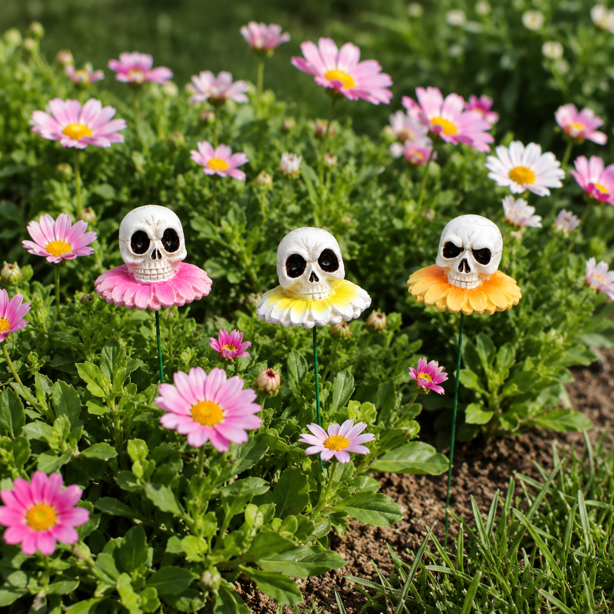 3pcs/Lot Gothic Dark Skull And Flower Figurine-HandPrint