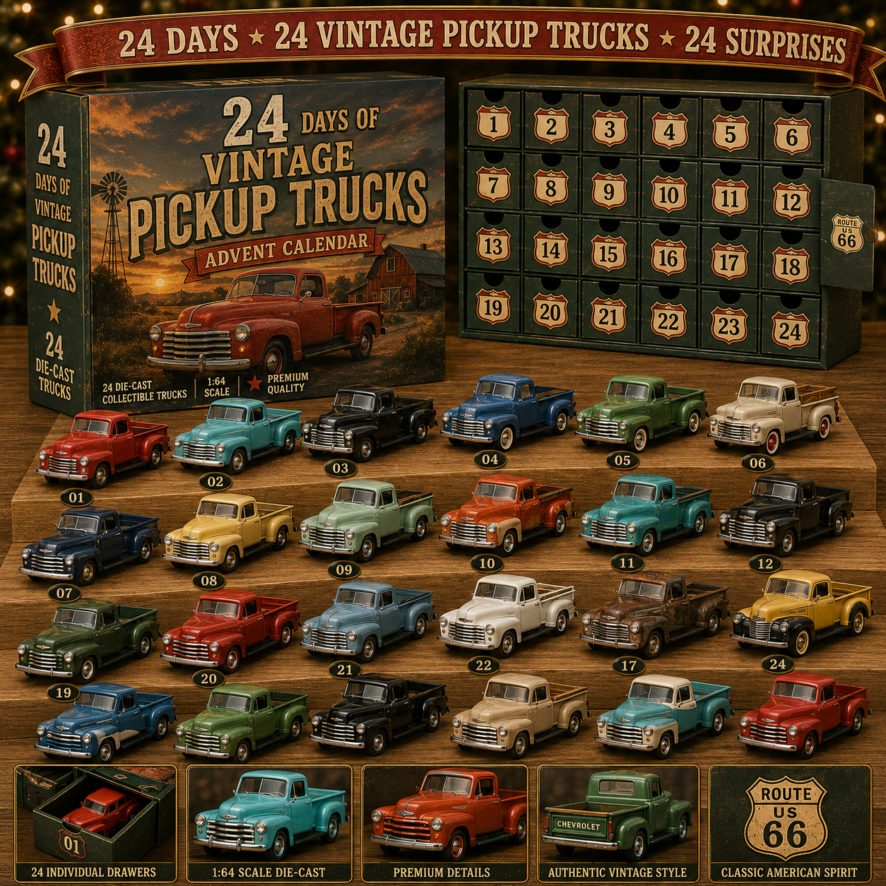 24 Days of American Car Legends Advent Calendar – 24 Die-Cast Collectibles-HandPrint