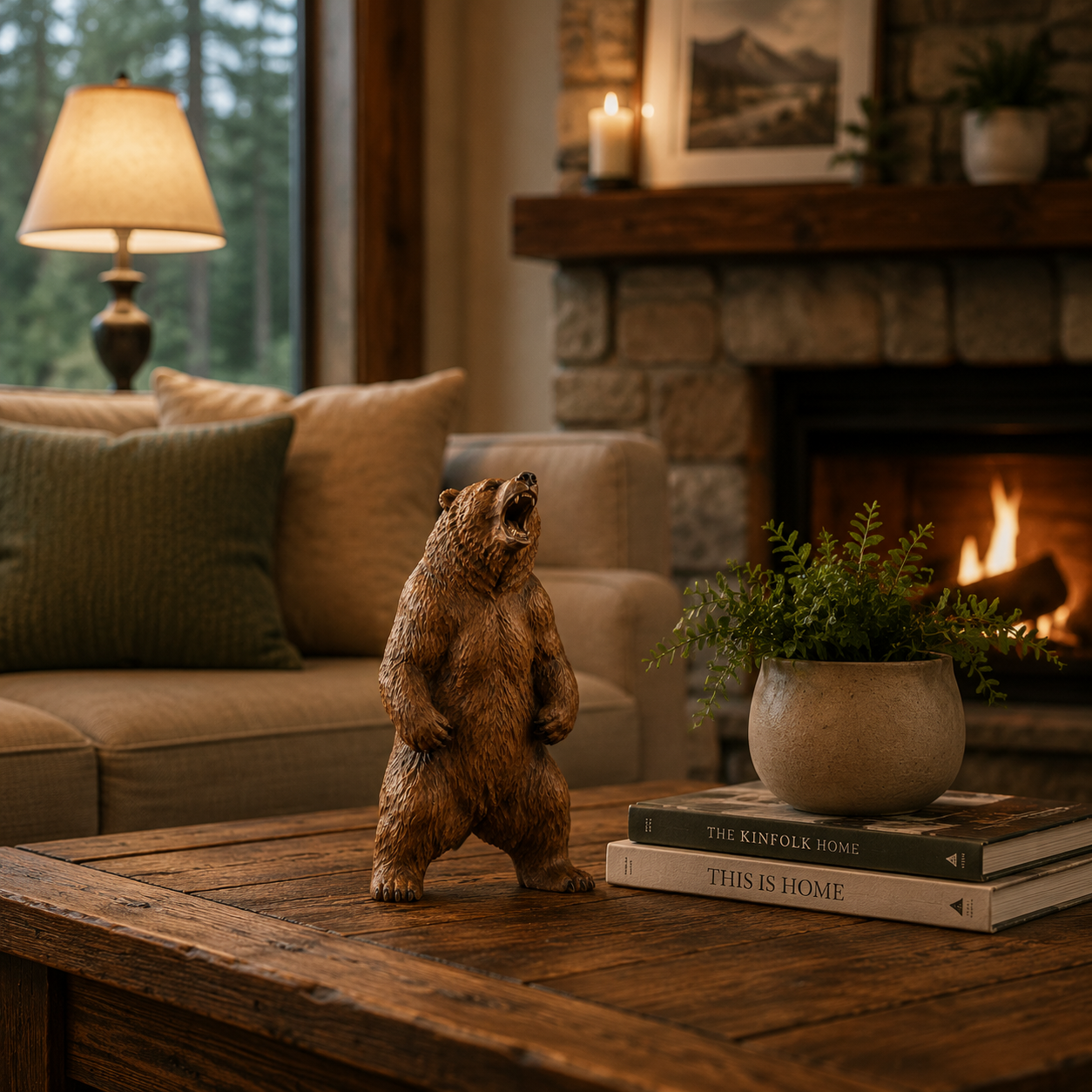 🐻 Powerful Roaring Bear Wood Sculpture-HandPrint