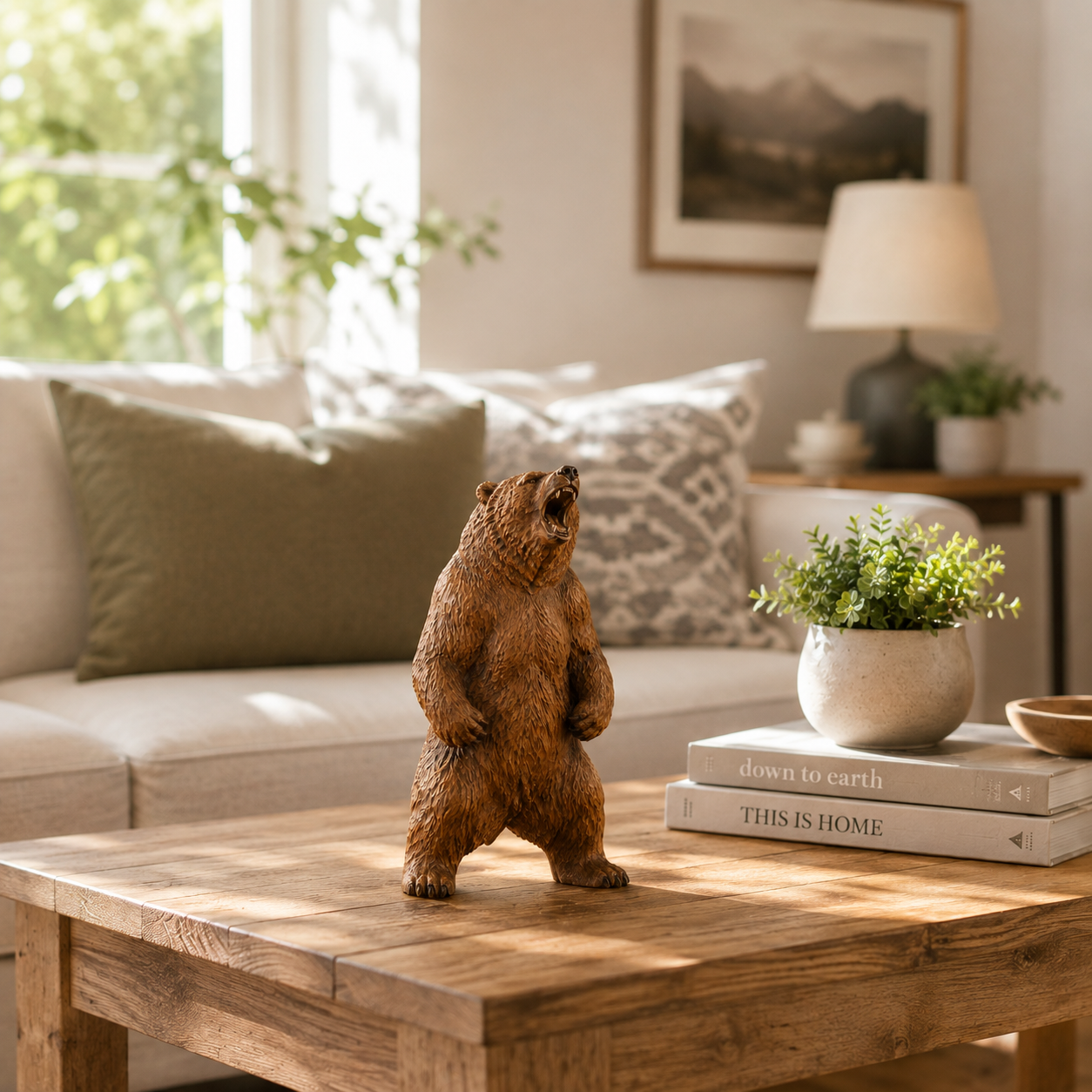 🐻 Powerful Roaring Bear Wood Sculpture-HandPrint