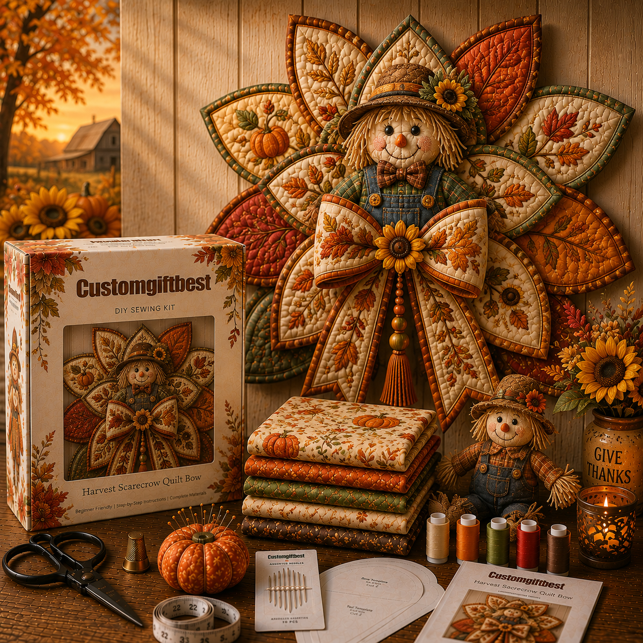 Thanksgiving Quilt Bow DIY Sewing Kit-HandPrint