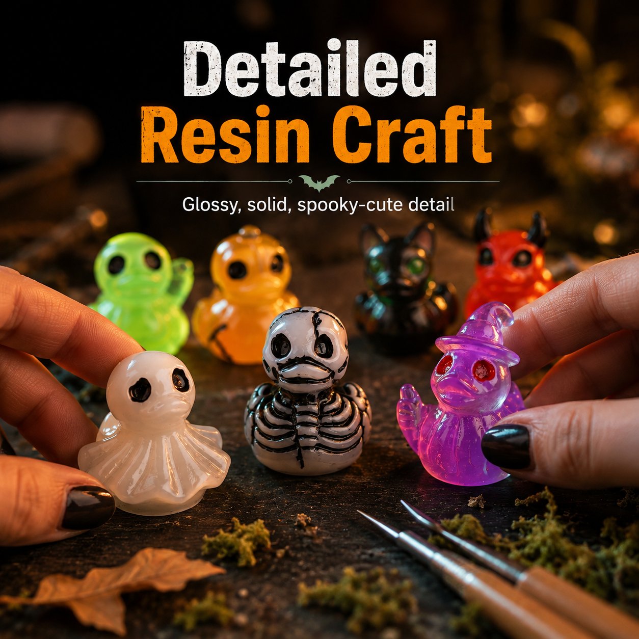 👻 Mini Glow Halloween Figures — Tiny Spooky Resin Decorations ( 30pcs! )-HandPrint