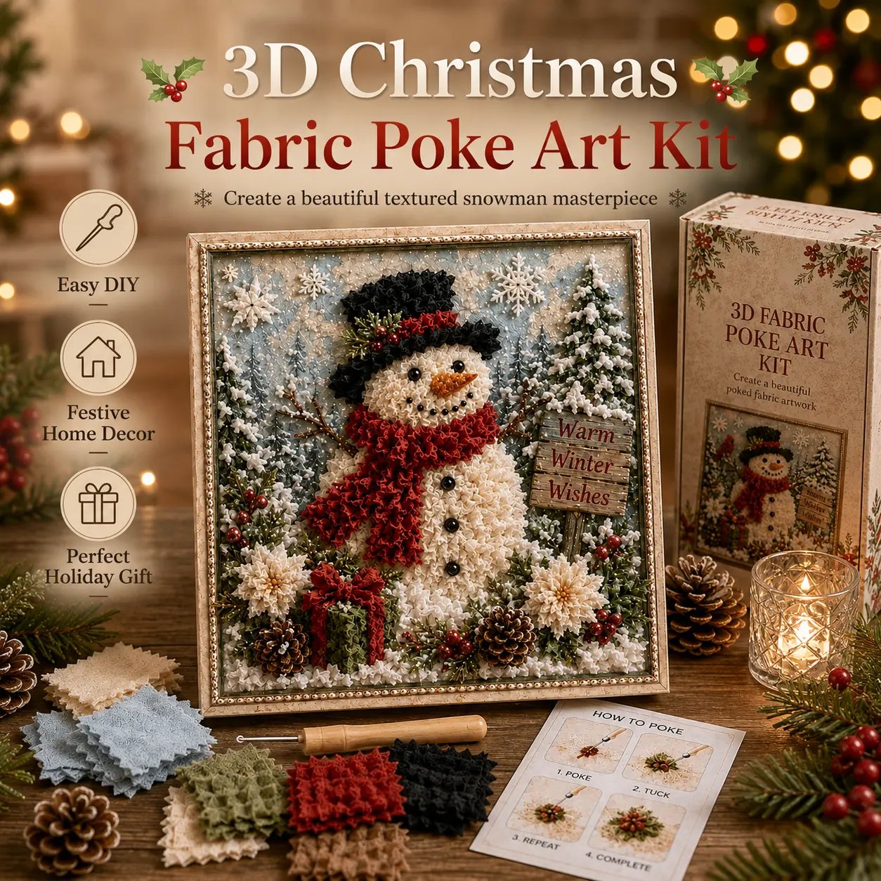 🔥Last Day 50% OFF - 🎄Beginner-Friendly 3D Christmas Fabric Poke Art Kit | Complete DIY Kit-HandPrint