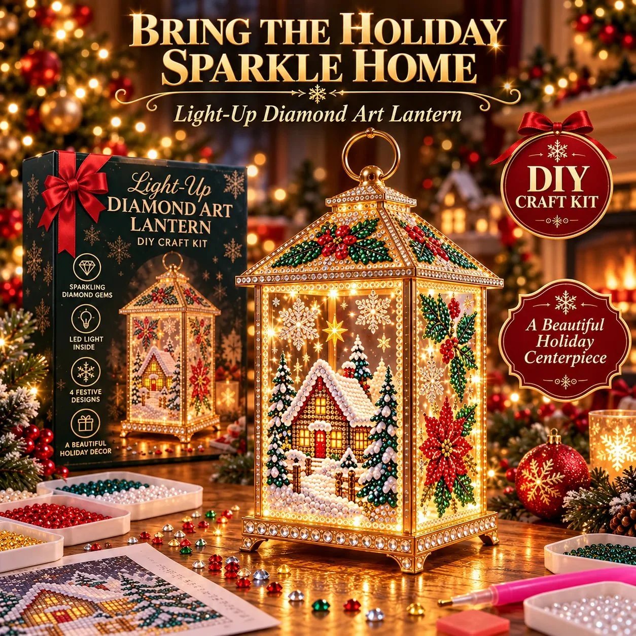 🔥Limited time 70% OFF - ✨💎DIY Light-Up Diamond Art Lantern -  Create Your Own Sparkling Glow