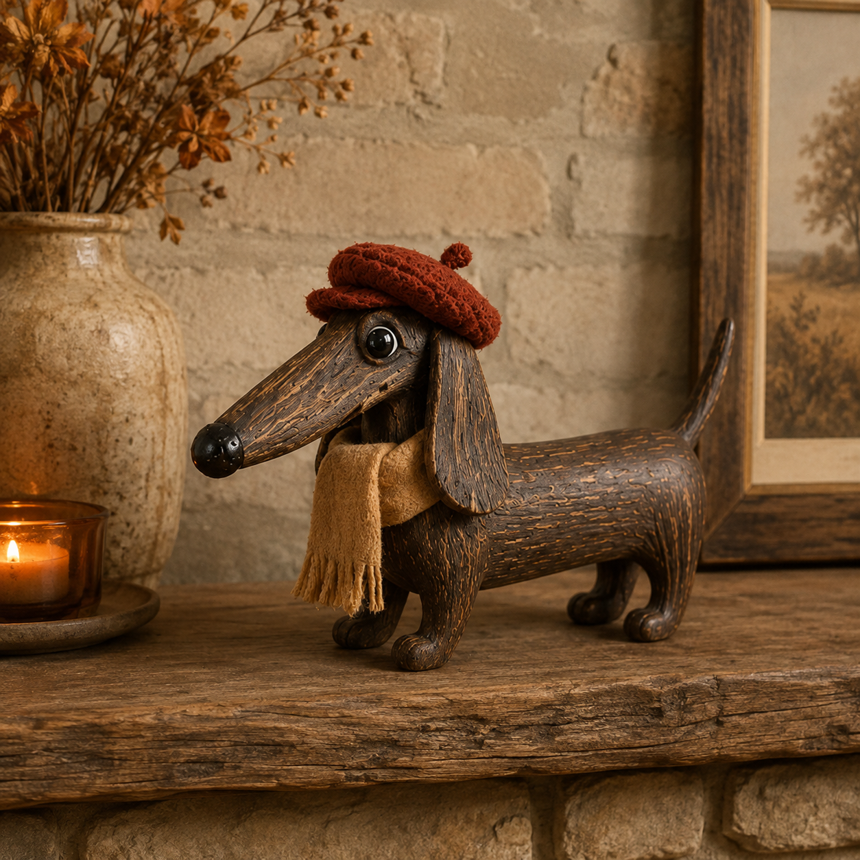Rustic Gentleman Dachshund Wooden Figurine-HandPrint
