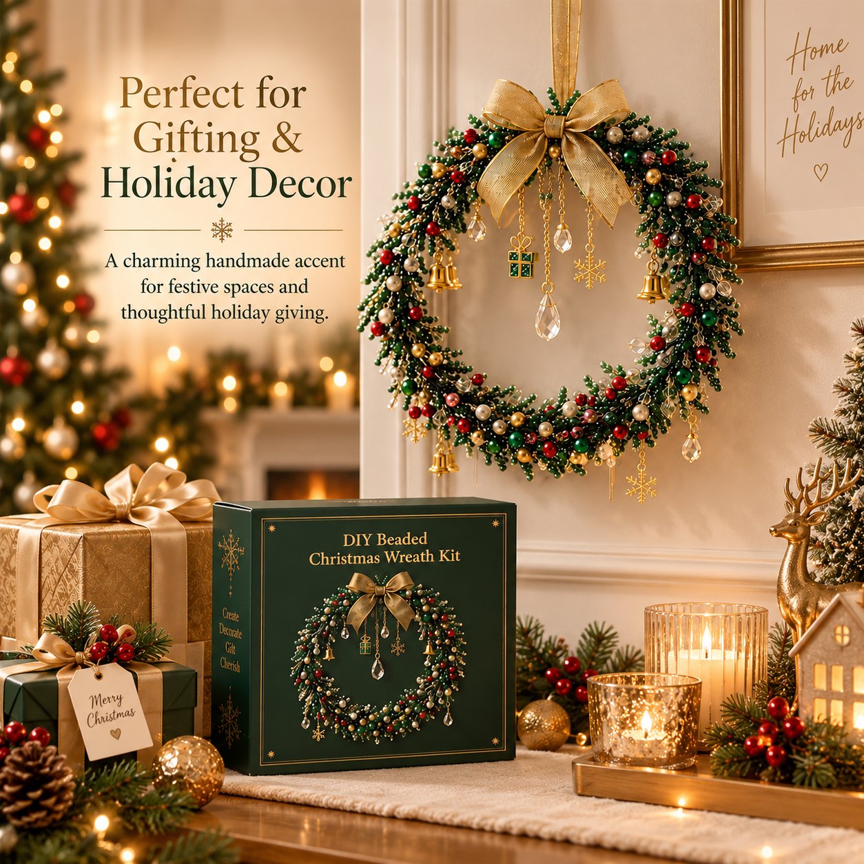 🎄DIY Beaded Christmas Wreath Kit – Handmade Holiday Wreath-HandPrint