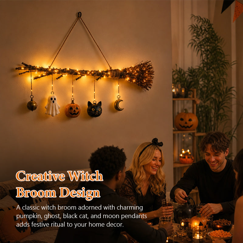🎃 Halloween Luminous Witch Broom Wall Hanging Decor 🧹-HandPrint
