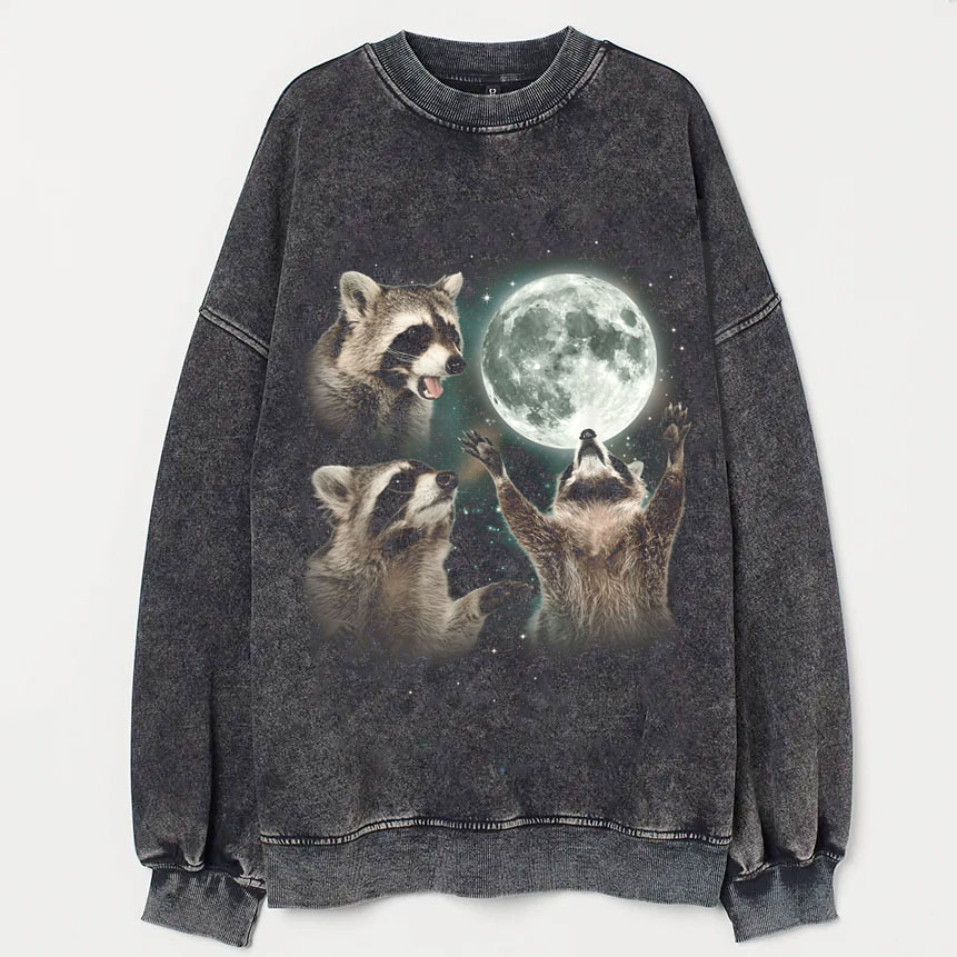Racoons howling at the Moon  Vintage Sweatshirt/T-shirt-NaturexCraft