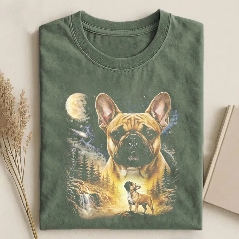 French Bulldog Howling to The Moon Vintage T-shirt-NaturexCraft
