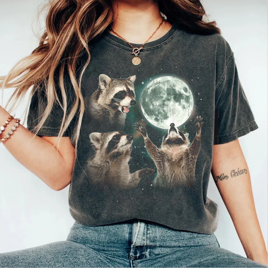 Racoons howling at the Moon  Vintage Sweatshirt/T-shirt-NaturexCraft
