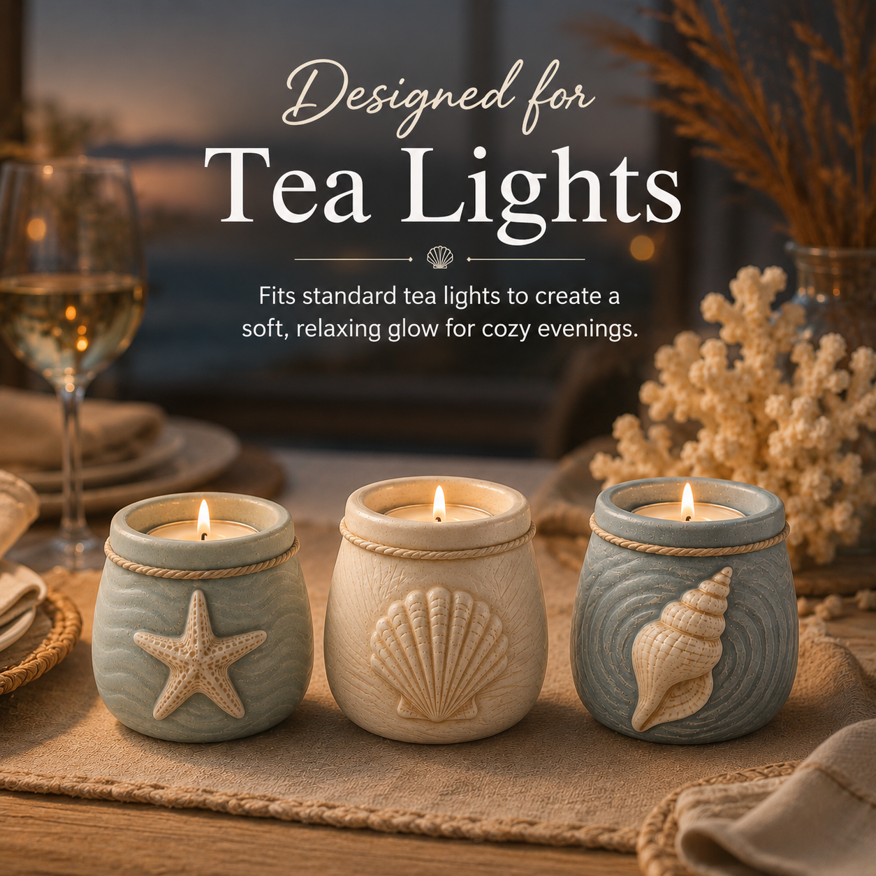 Coastal Tea Light Candle Holders Set of 3-HandPrint