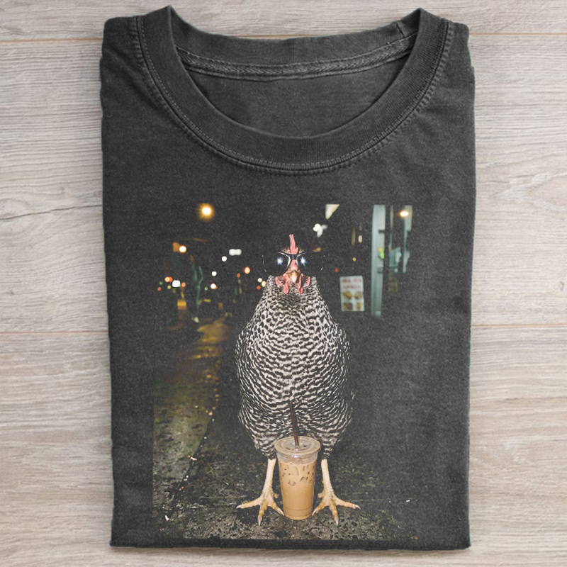 Funny Chicken Drinking Iced Coffee T-shirt-NaturexCraft