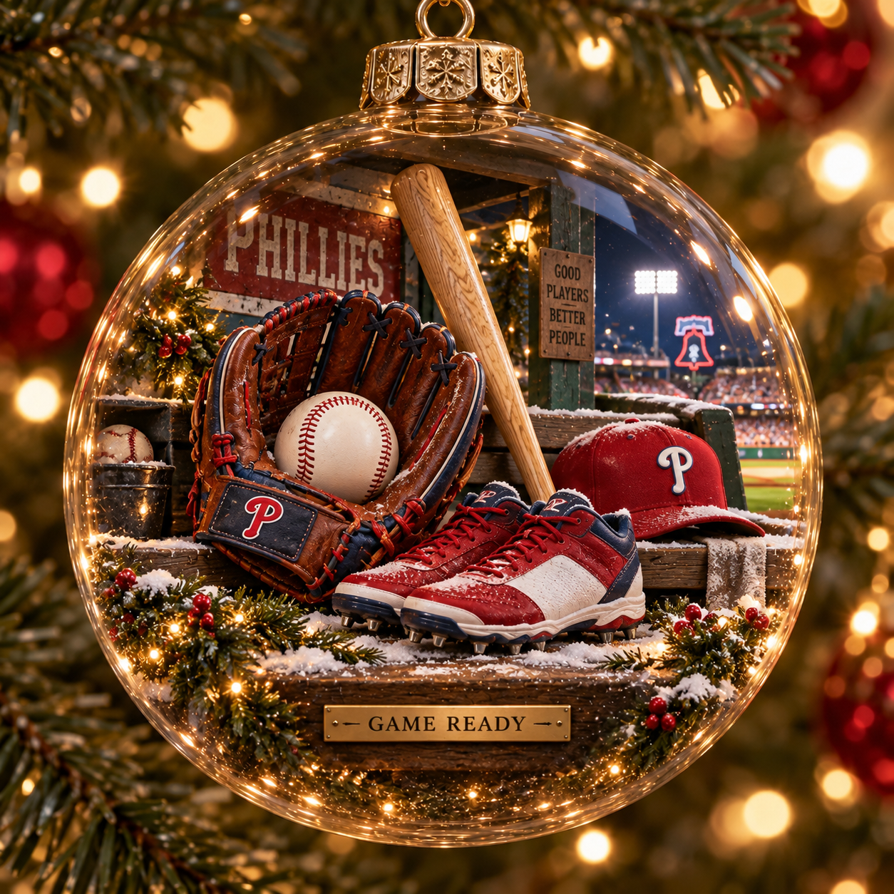 ⚾🎄 More Than a Game – Light-Up Baseball Heritage Christmas Ornament-HandPrint