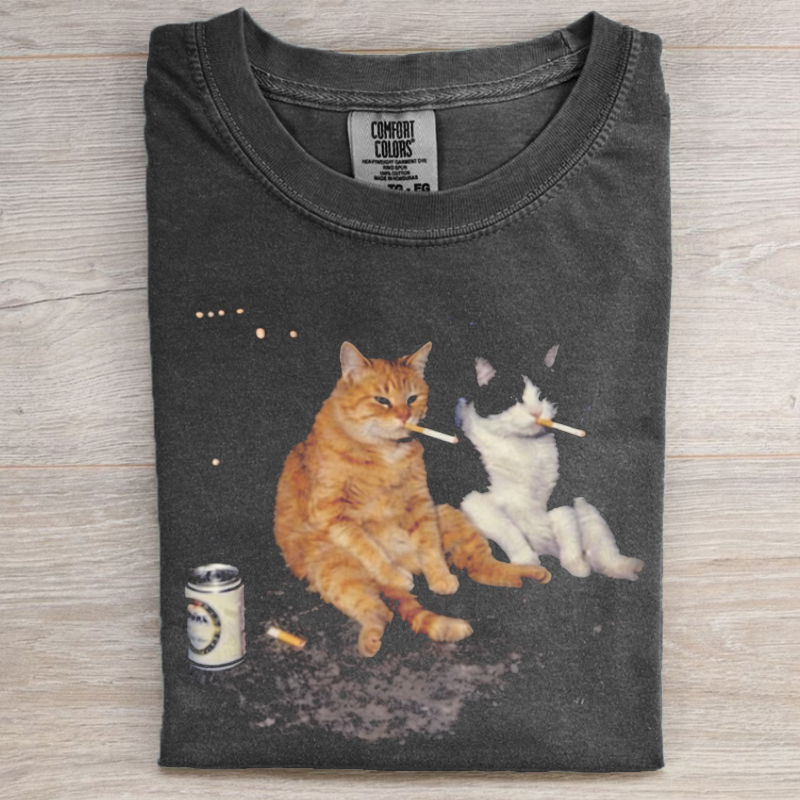 Smoking Cats Graphic T-shirt-NaturexCraft