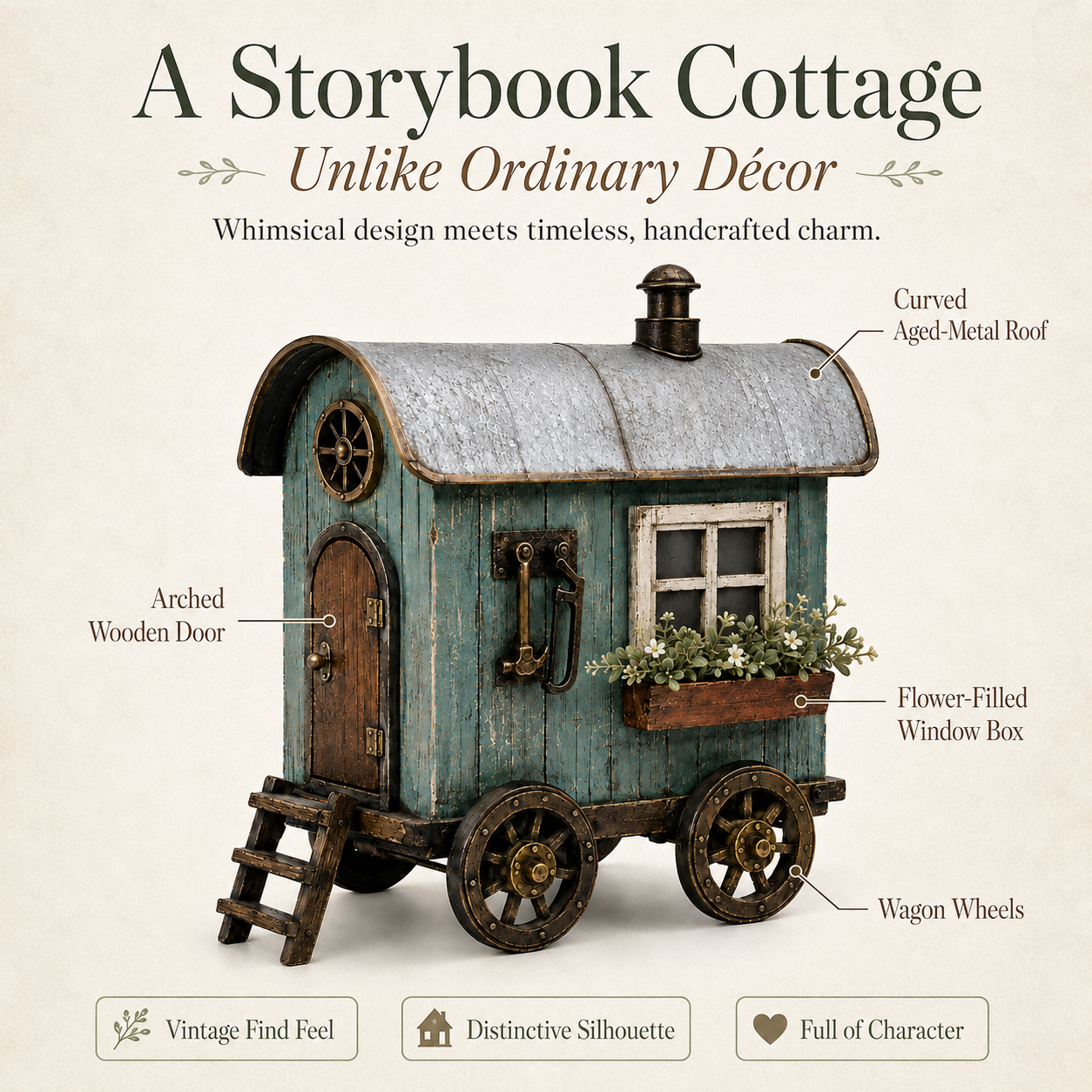 The Wandering Cottage – Lighted Solid Wood Vintage Traveling Cottage Decor-HandPrint