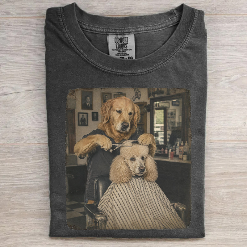 Funny Golden Retriever Barber T-shirt-NaturexCraft