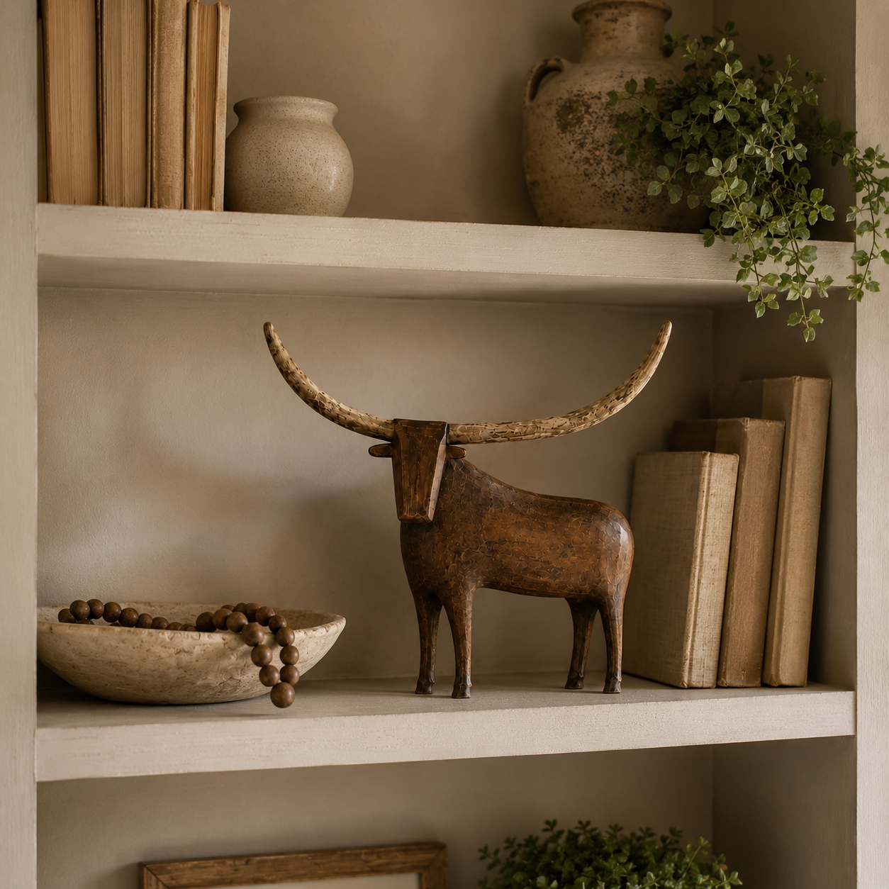 Vintage Longhorn Bull Sculpture-HandPrint