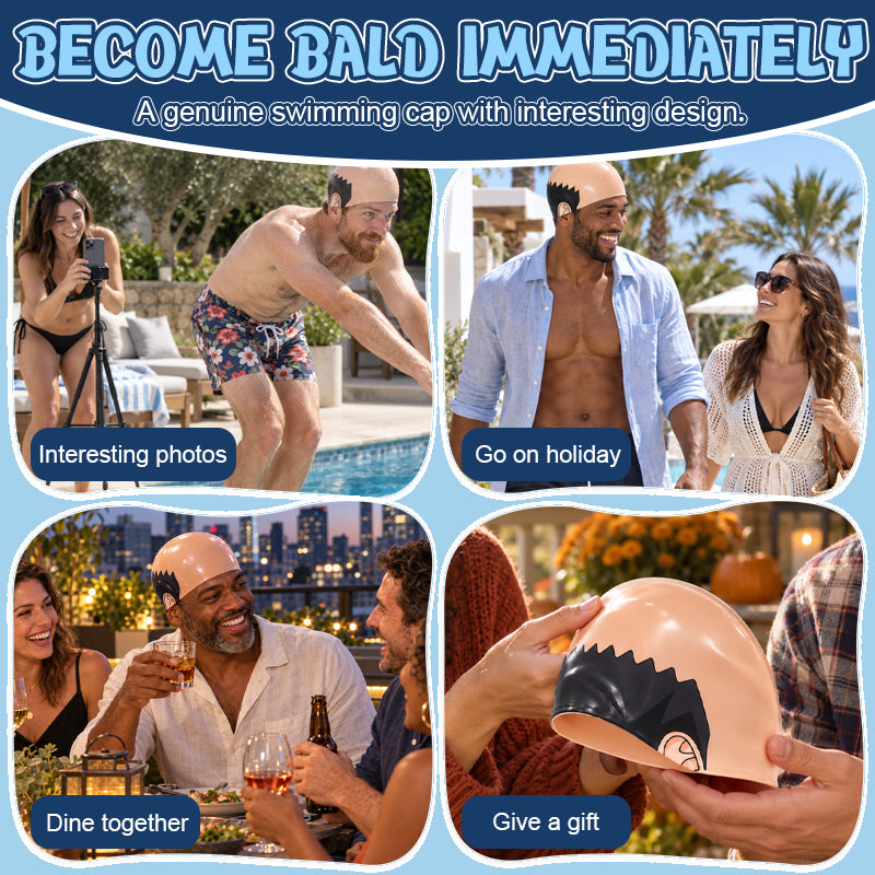 Funny Realistic Bald Head Swim Cap-HandPrint