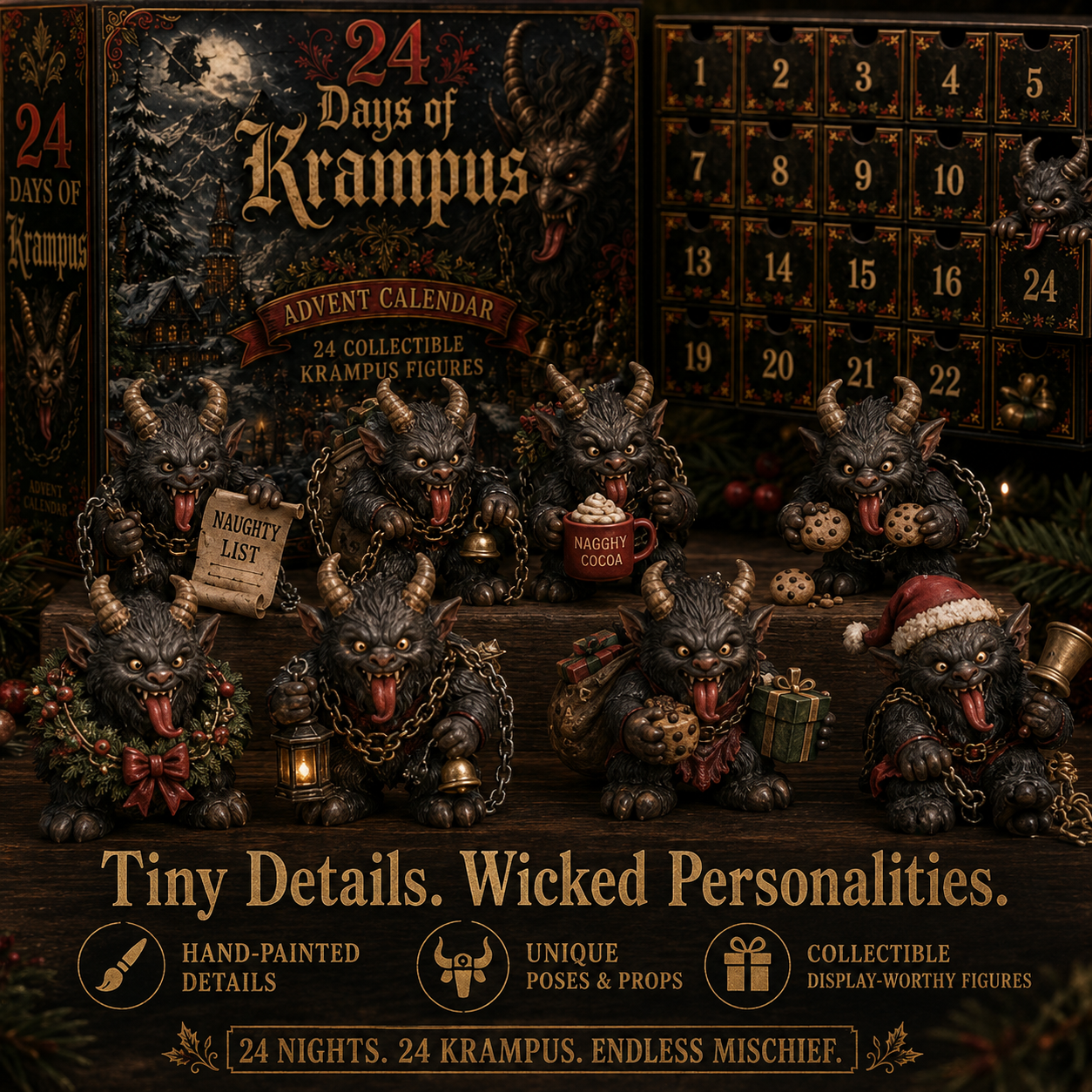 ⏰Limited Stock 50% OFF -😈🎄 2026 Krampus Advent Calendar – 24 Days of Wicked Christmas Mischief-HandPrint