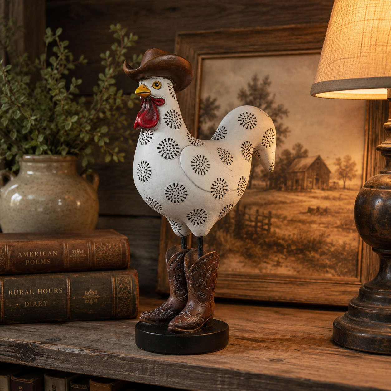 Vintage Cowboy Rooster Sculpture-HandPrint