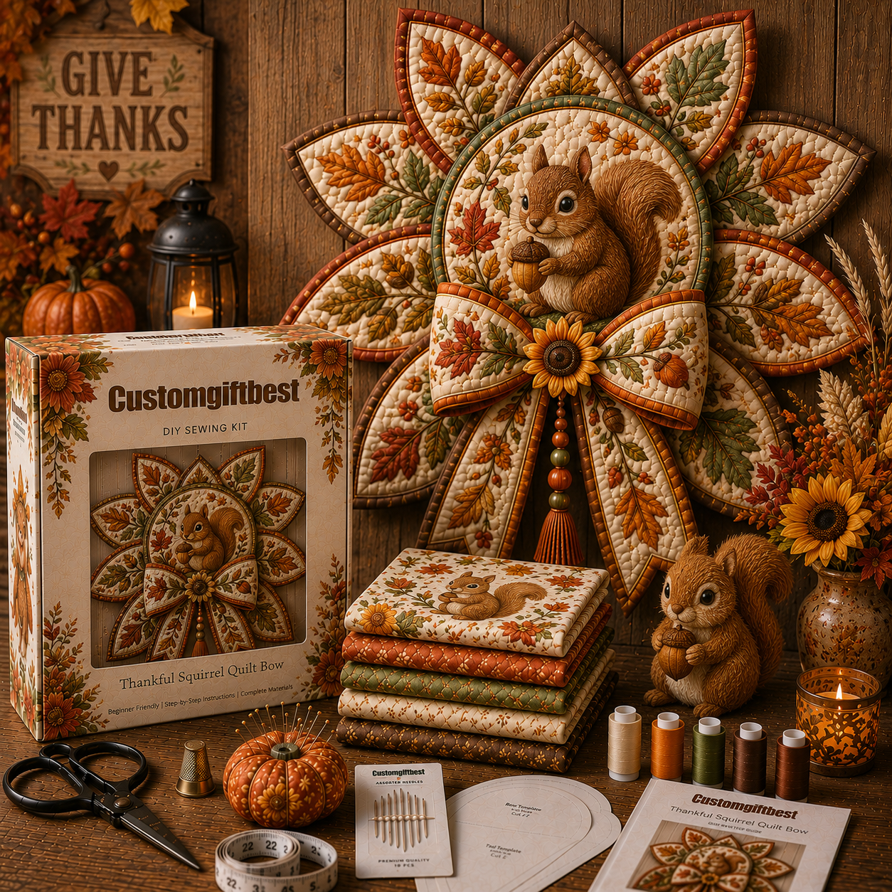 Thanksgiving Quilt Bow DIY Sewing Kit-HandPrint