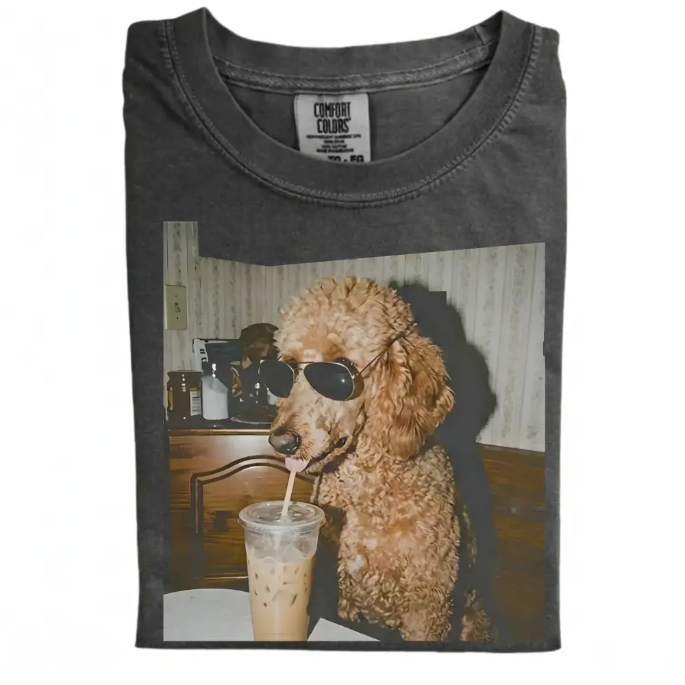 Poodle Drinking Iced Coffee T-shirt-NaturexCraft