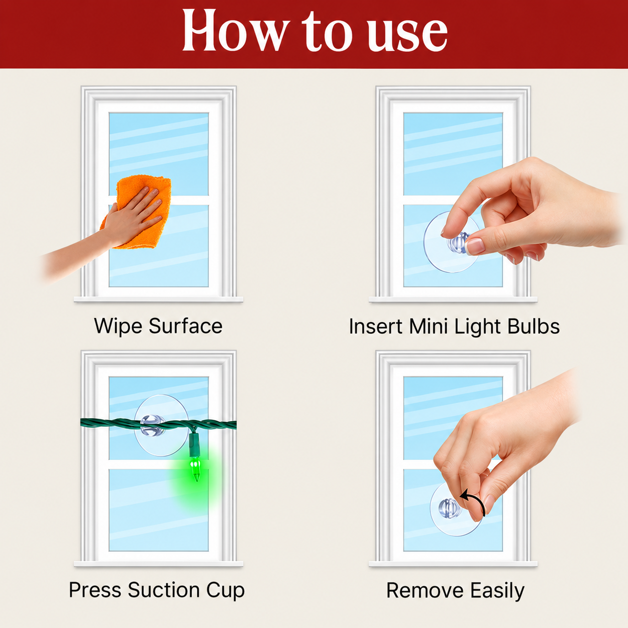 🎄 Christmas Light Suction Cup Clips | Clear Window Light Hangers-HandPrint