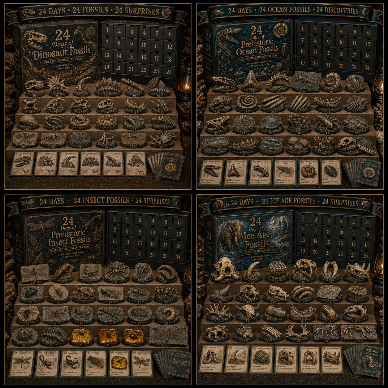 ⏳Only Today 49% Off 🔥24 Days of Fossil Discovery – 24 Collectible Fossils + Specimen Cards-HandPrint