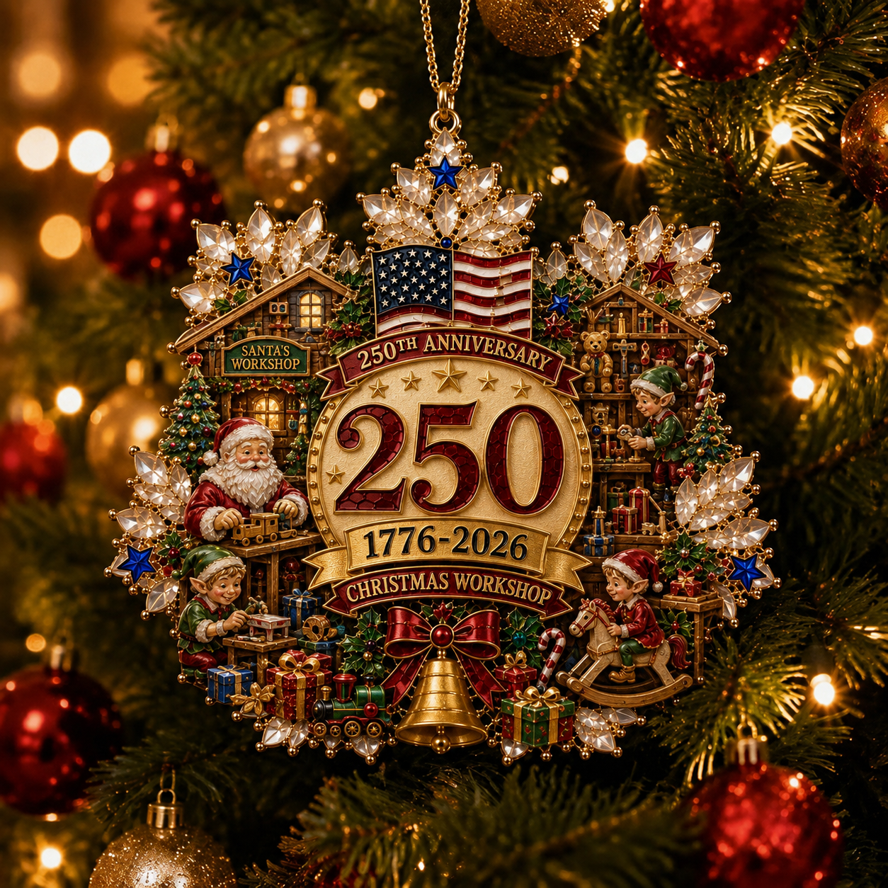 🔥LAST DAY 75% OFF!!🔥 America 250 Crystal Snowflake Heritage Ornament™-HandPrint