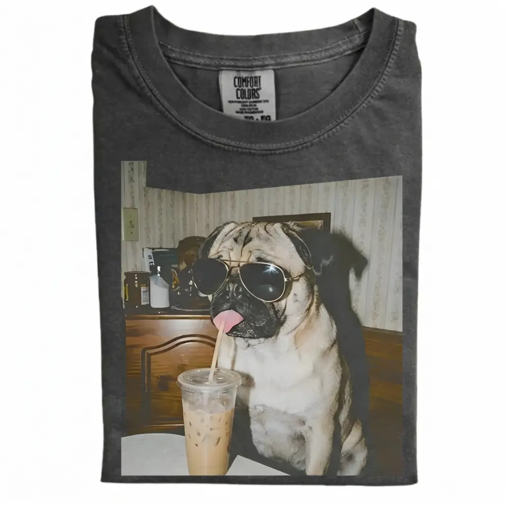 Pug Drinking Iced Coffee T-shirt-NaturexCraft