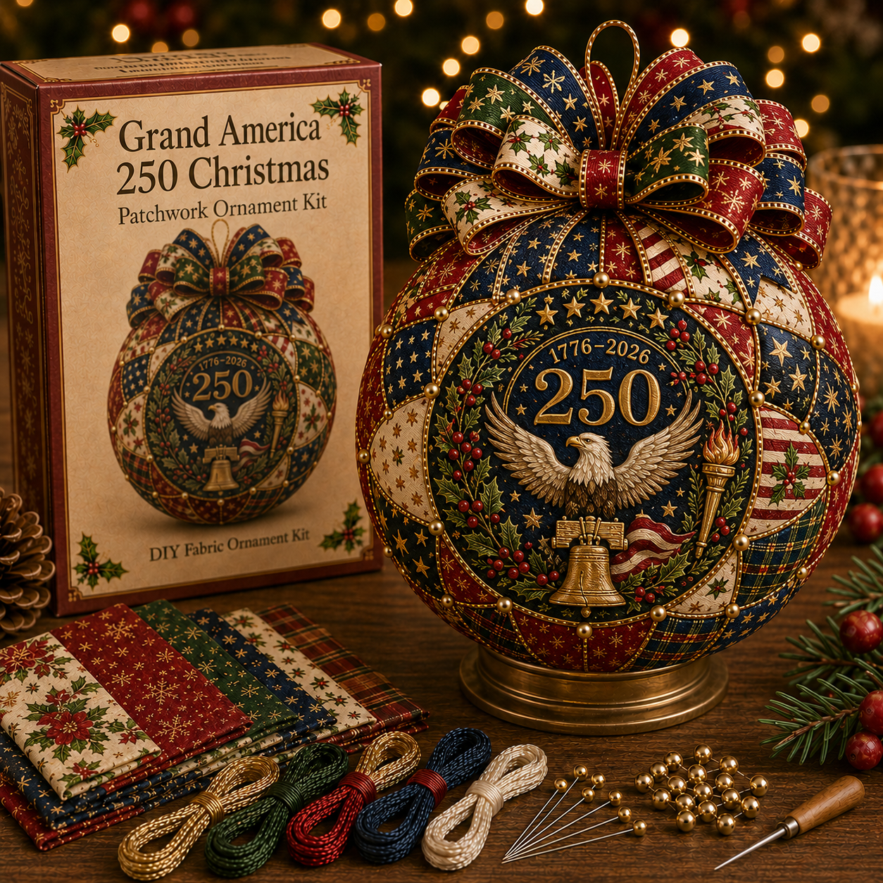 Beginner-Friendly USA 250th Anniversary Christmas Patchwork Ornament DIY Kit-HandPrint