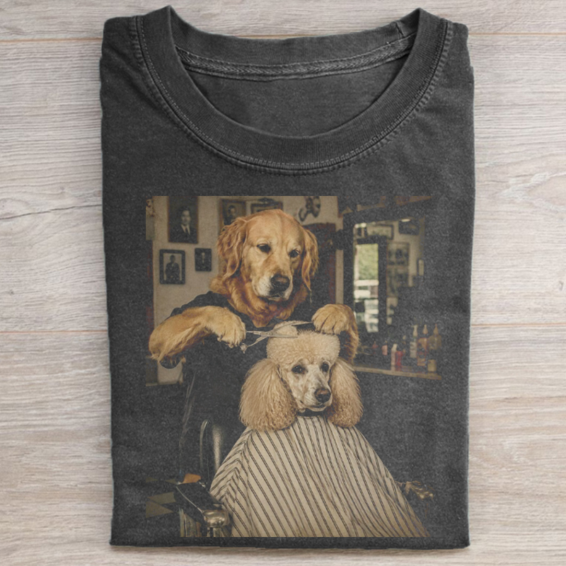 Funny Golden Retriever Barber T-shirt-NaturexCraft