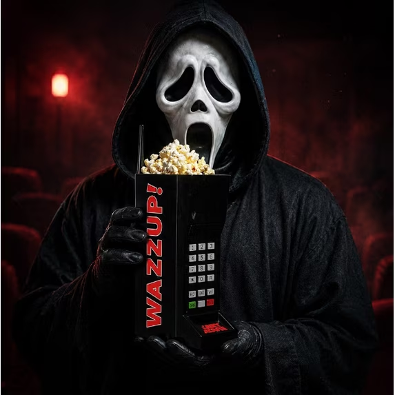 Scary Movie 6 WAZZUP Phone Popcorn Bucket - 2026 Collectible Cinema Memorabilia Popcorn Tub, Spooky Novelty Snack Container, Quirky Tabletop Halloween Party Decoration & Unique Movie Buff Gifts-HandPrint